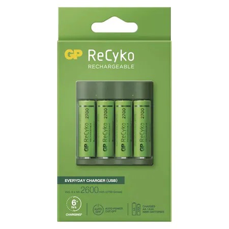 GP ReCyko B421 USB-s akkumulátor töltő + 4db AA akkumulátor (2700mA)