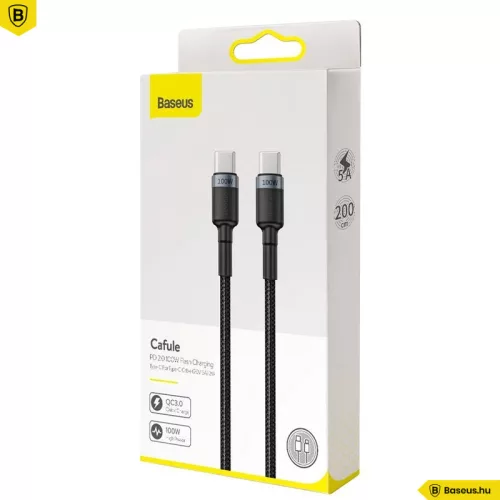 Baseus Cafule USB-C // USB-C kábel (PD 2.0) (QC 3.0) (100W) (2m) (gray) (CATKLF-ALG1)