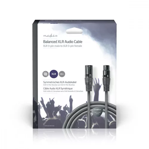 Nedis XLR apa - XLR anya kábel (3 pol) (20m) (COTG15010GY200)