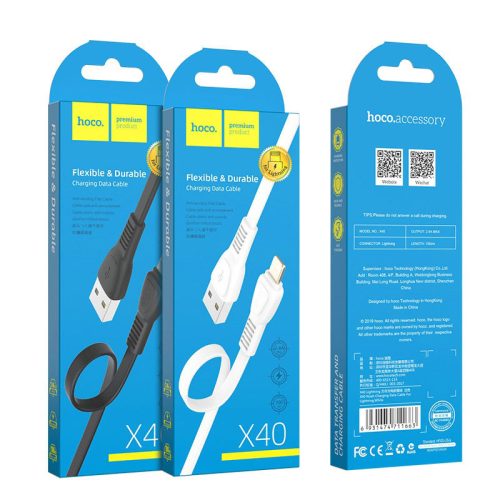 HOCO (USB-A to Lightning) “X40 Noah” töltő adatkábel (1m) (black) (HC711656)