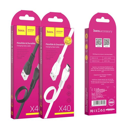 HOCO (USB-A to Type-C) “X40 Noah” töltő adatkábel (1m) (black) (HC711694)