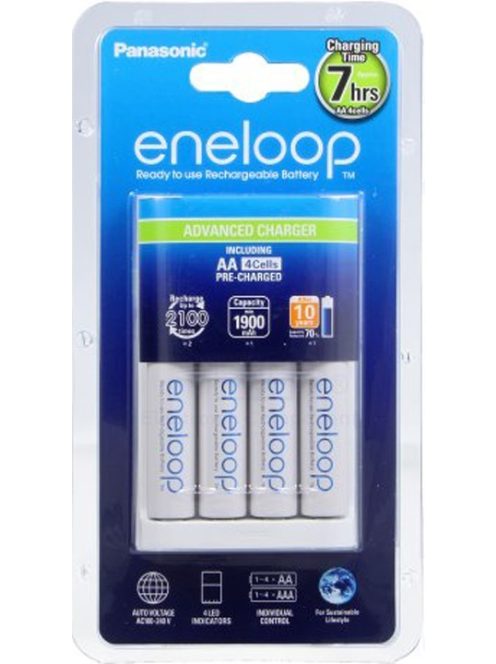 Panasonic Eneloop 1/2/3/4db - AA/AAA akkumulátor töltő + 4db AA Eneloop akkumulátor (K-KJ17MCC40E)