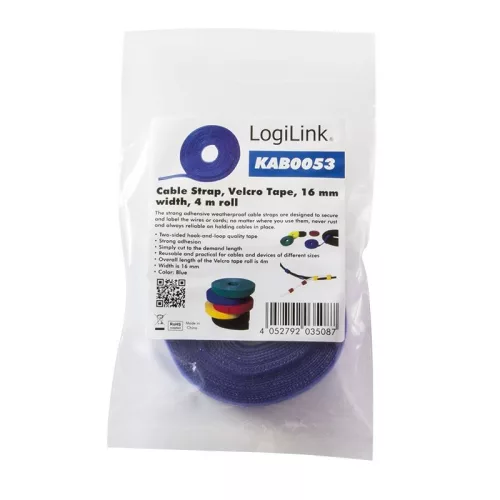 LogiLink vágható tépőzáras kábelkötegelő (4m x 16mm) (kék/blue) (KAB0053)