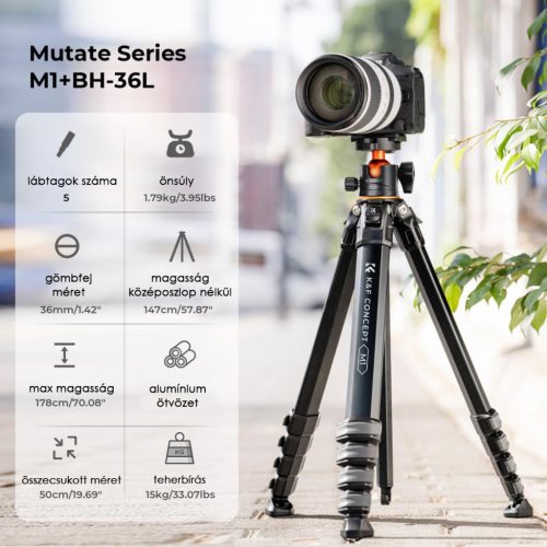 K&F CONCEPT TRAVELLER M1 (V1) állvány (aluminium) + BH-35L gömbfej (KF09.105V1)