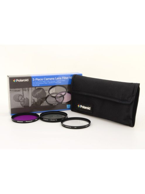 Polaroid szűrőszett 3db-os (UV, CPL, FLD) + szűrőtok (55mm)