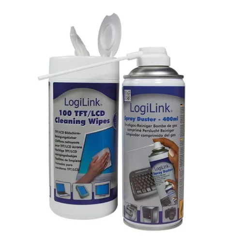 LogiLink sűrített levegő spray és tisztítókendő szett