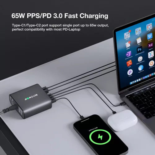 Blitzwolf® BW-S26 (250W) 8 portos USB "PD" asztali gyorstöltő állomás